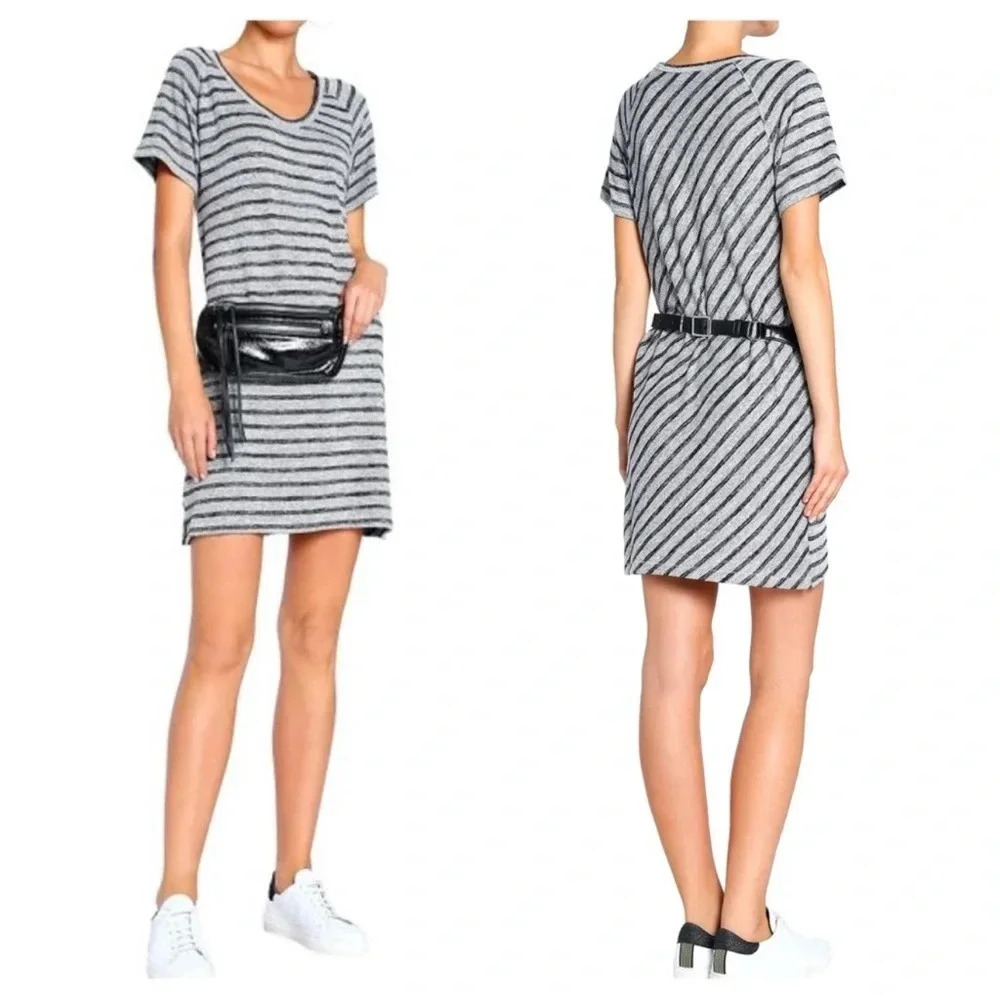 Rag & Bone Striped T-Shirt Mini Dress Large Gray Black Jersey Nautical Old Money